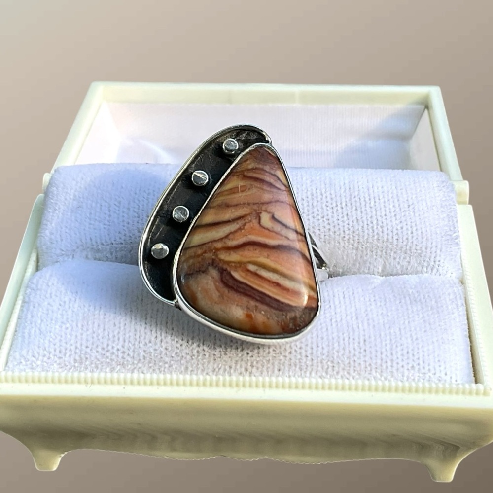 🌺Artisan Sterling & Agate Ring